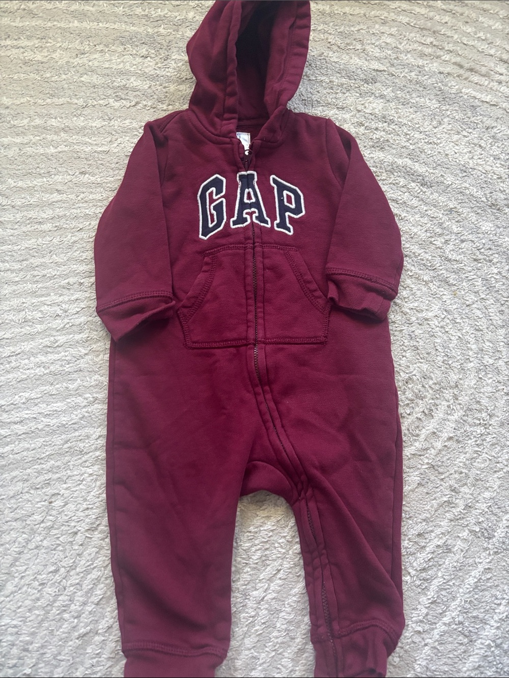 GAP Maroon Hooded Zip-Up Baby one piece - 6-12 months